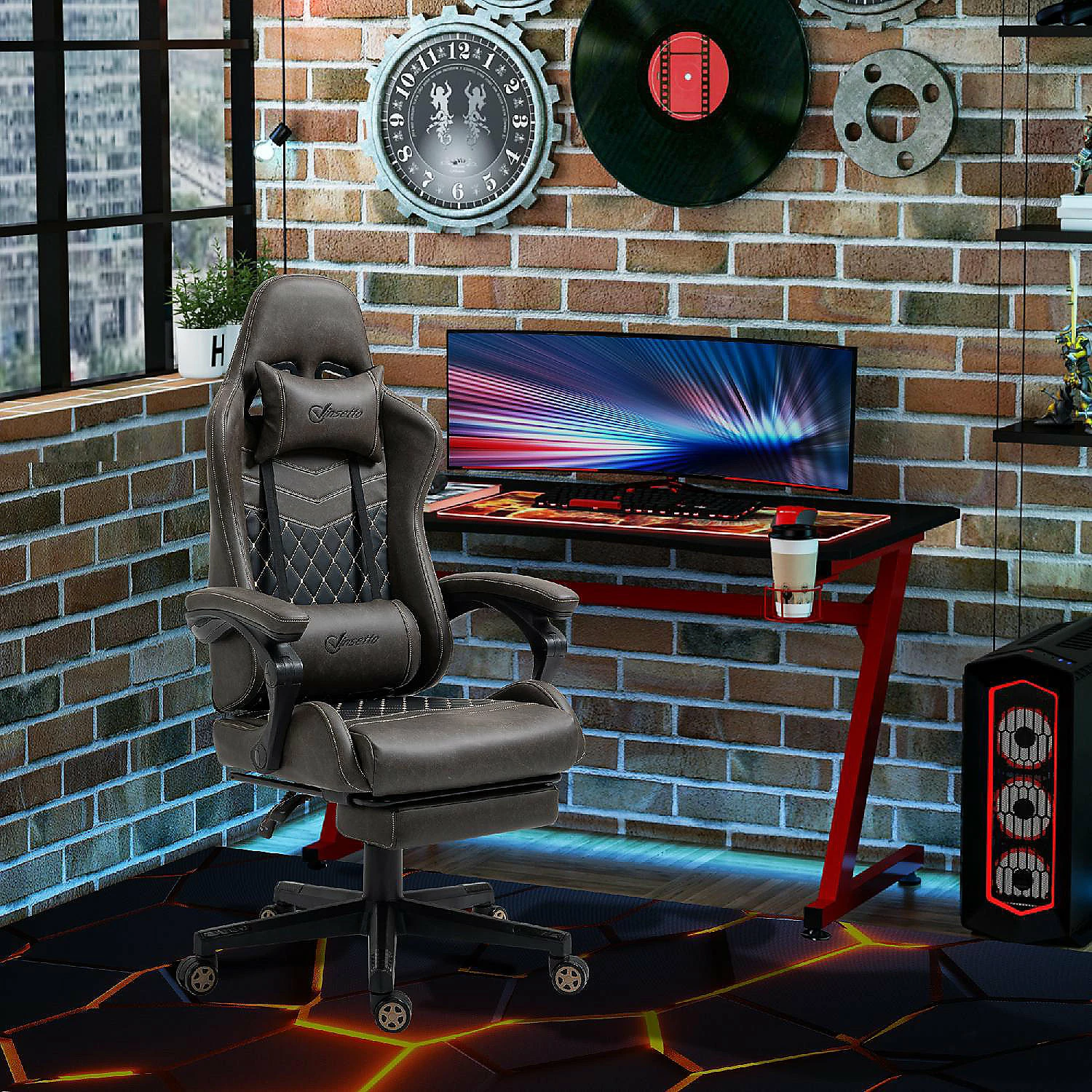 Discount ๐ Vinsetto Racing Gaming Chair Diamond PU Leather Office Gamer Chair High Back Swivel Recliner with Footrest Lumbar Support Adjustable Height Brown ๐ 5 Discount ๐ Vinsetto Racing Gaming Chair Diamond PU Leather Office Gamer Chair High Back Swivel Recliner with Footrest Lumbar Support Adjustable Height Brown ๐ - Image 3