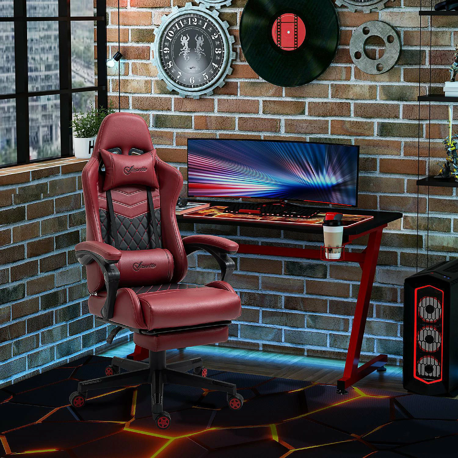 Top 10 โ Vinsetto Racing Gaming Chair Diamond PU Leather Office Gamer Chair High Back Swivel Recliner with Footrest Lumbar Support Adjustable Height Red ๐ 5 Top 10 โ Vinsetto Racing Gaming Chair Diamond PU Leather Office Gamer Chair High Back Swivel Recliner with Footrest Lumbar Support Adjustable Height Red ๐ - Image 3