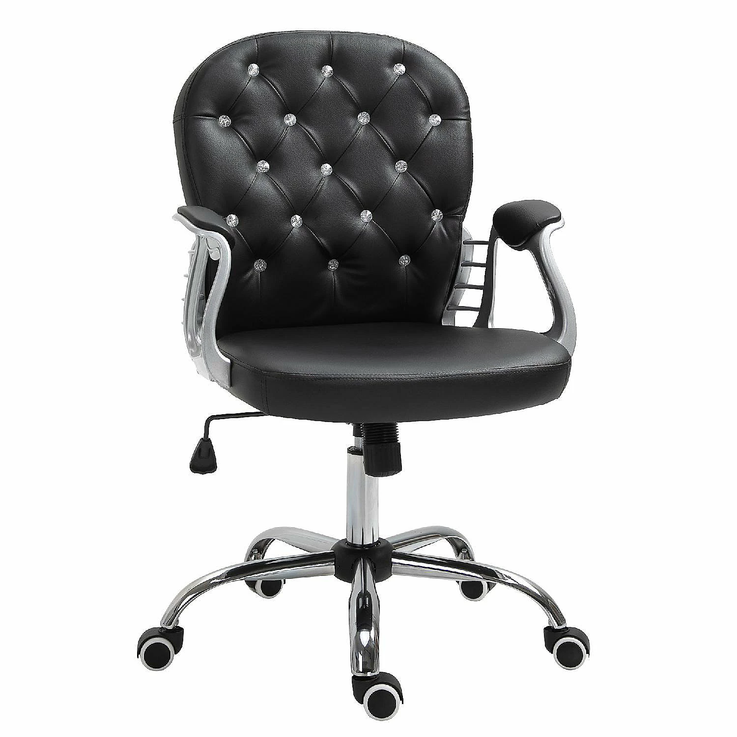 Wholesale ๐ Vinsetto Vanity PU Leather Mid Back Office Chair Swivel Tufted Backrest Task Chair with Padded Armrests Adjustable Height Rolling Wheels Black ๐ 4 Wholesale ๐ Vinsetto Vanity PU Leather Mid Back Office Chair Swivel Tufted Backrest Task Chair with Padded Armrests Adjustable Height Rolling Wheels Black ๐ - Image 2